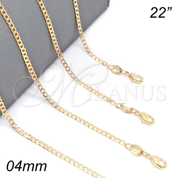 Gargantilla Basica 04.32.0019.22 Oro Laminado, Diseño de Cubana, Pulido, Tono Dorado (0.80 Gauge, 04 MM Thickness, 22 Inches Length)