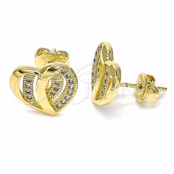 Arete Dormilona 02.94.0107 Oro Laminado, Diseño de Corazón, con Blanca Micro Pave, Pulido, Tono Dorado