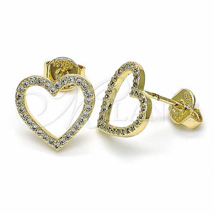 Arete Dormilona 02.94.0117 Oro Laminado, Diseño de Corazón, con Blanca Zirconia Cubica, Pulido, Tono Dorado
