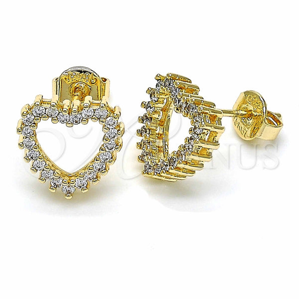 Arete Dormilona 02.94.0122 Oro Laminado, Diseño de Corazón, con Blanca Zirconia Cubica, Pulido, Tono Dorado