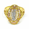 Anillo Elegante 01.253.0019.07 Oro Laminado, Diseño de San Judas, Pulido, Tres Tonos (Size 7)