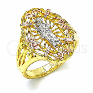 Anillo Elegante 01.253.0019.08 Oro Laminado, Diseño de San Judas, Pulido, Tres Tonos (Size 8)