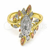Anillo Elegante 01.253.0020.07 Oro Laminado, Diseño de Guadalupe, Pulido, Tres Tonos (Size 7)