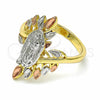Anillo Elegante 01.253.0020.07 Oro Laminado, Diseño de Guadalupe, Pulido, Tres Tonos (Size 7)