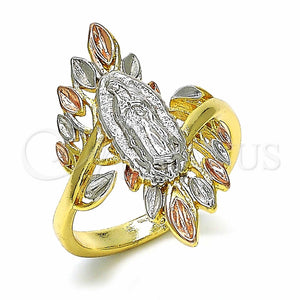 Anillo Elegante 01.253.0020.08 Oro Laminado, Diseño de Guadalupe, Pulido, Tres Tonos (Size 8)