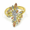 Anillo Elegante 01.253.0021.07 Oro Laminado, Diseño de San Benito, Pulido, Tres Tonos (Size 7)