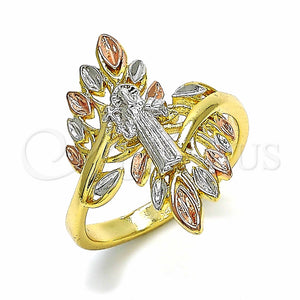 Anillo Elegante 01.253.0021.09 Oro Laminado, Diseño de San Benito, Pulido, Tres Tonos (Size 9)