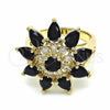 Anillo Multi Piedra 01.283.0006.08 Oro Laminado, Diseño de Flor y Gota, con Negro and Blanca Zirconia Cubica, Pulido, Tono Dorado (Size 8)