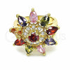 Anillo Multi Piedra 01.283.0006.1.07 Oro Laminado, Diseño de Flor y Gota, con Zirconia Cubica Multicolor, Pulido, Tono Dorado (Tamaño 7)