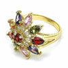 Anillo Multi Piedra 01.283.0006.1.07 Oro Laminado, Diseño de Flor y Gota, con Zirconia Cubica Multicolor, Pulido, Tono Dorado (Tamaño 7)