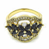 Anillo Multi Piedra 01.283.0007.07 Oro Laminado, Diseño de Flor, con Negro and Blanca Zirconia Cubica, Pulido, Tono Dorado (Size 7)