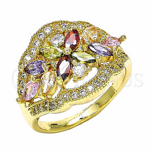 Anillo Multi Piedra 01.283.0007.1.07 Oro Laminado, Diseño de Flor, con Multicolor Zirconia Cubica, Pulido, Tono Dorado (Size 7)