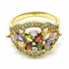 Anillo Multi Piedra 01.283.0007.1.08 Oro Laminado, Diseño de Flor, con Multicolor Zirconia Cubica, Pulido, Tono Dorado (Size 8)