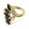 Anillo Multi Piedra 01.283.0008.07 Oro Laminado, con Negro and Blanca Zirconia Cubica, Pulido, Tono Dorado (Size 7)