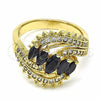 Anillo Multi Piedra 01.283.0009.08 Oro Laminado, con Negro and Blanca Zirconia Cubica, Pulido, Tono Dorado (Size 8)