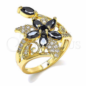 Anillo Multi Piedra 01.283.0010.07 Oro Laminado, Diseño de Flor, con Negro and Blanca Zirconia Cubica, Pulido, Tono Dorado (Size 7)