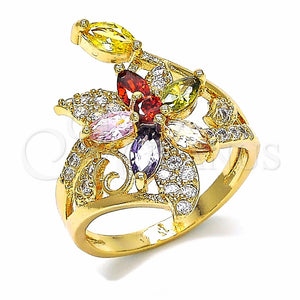 Anillo Multi Piedra 01.283.0010.1.08 Oro Laminado, Diseño de Flor, con Multicolor Zirconia Cubica, Pulido, Tono Dorado (Size 8)