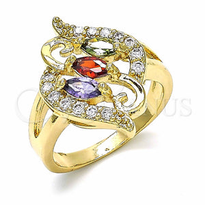 Anillo Multi Piedra 01.283.0011.1.07 Oro Laminado, con Multicolor Zirconia Cubica, Pulido, Tono Dorado (Size 7)