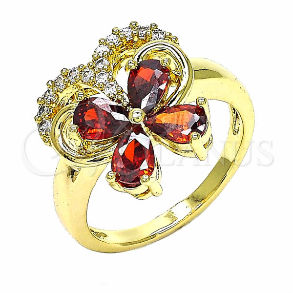 Anillo Multi Piedra 01.283.0012.07 Oro Laminado, Diseño de Mariposa, con Granate and Blanca Zirconia Cubica, Pulido, Tono Dorado (Size 7)