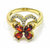 Anillo Multi Piedra 01.283.0012.08 Oro Laminado, Diseño de Mariposa, con Granate and Blanca Zirconia Cubica, Pulido, Tono Dorado (Size 8)