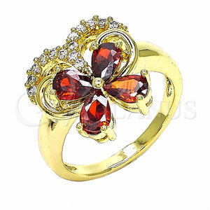 Anillo Multi Piedra 01.283.0012.08 Oro Laminado, Diseño de Mariposa, con Granate and Blanca Zirconia Cubica, Pulido, Tono Dorado (Size 8)
