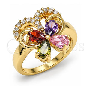Anillo Multi Piedra 01.283.0012.1.07 Oro Laminado, Diseño de Mariposa, con Zirconia Cubica Multicolor, Pulido, Tono Dorado (Tamaño 7)