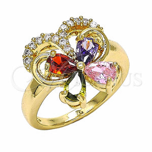 Anillo Multi Piedra 01.283.0012.1.08 Oro Laminado, Diseño de Mariposa, con Multicolor Zirconia Cubica, Pulido, Tono Dorado (Size 8)