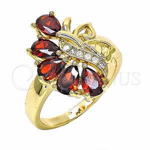 Anillo Multi Piedra 01.283.0013.07 Oro Laminado, Diseño de Gota y Corazón, con Granate and Blanca Zirconia Cubica, Pulido, Tono Dorado (Size 7)