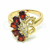 Anillo Multi Piedra 01.283.0013.08 Oro Laminado, Diseño de Gota y Corazón, con Granate and Blanca Zirconia Cubica, Pulido, Tono Dorado (Size 8)