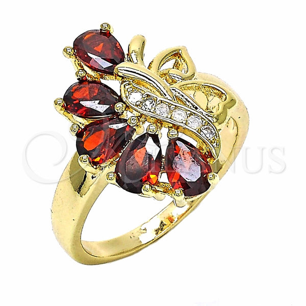 Anillo Multi Piedra 01.283.0013.08 Oro Laminado, Diseño de Gota y Corazón, con Granate and Blanca Zirconia Cubica, Pulido, Tono Dorado (Size 8)