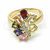 Anillo Multi Piedra 01.283.0013.1.08 Oro Laminado, Diseño de Gota y Corazón, con Negro Zirconia Cubica, Pulido, Tono Dorado (Size 8)