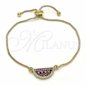 Pulsera Bolo Ajustable 03.210.0123.10 Oro Laminado, con Multicolor Zirconia Cubica, Pulido, Tono Dorado (01 MM Thickness, 10 Inches Length)
