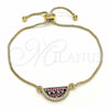 Pulsera Bolo Ajustable 03.210.0123.10 Oro Laminado, con Multicolor Zirconia Cubica, Pulido, Tono Dorado (01 MM Thickness, 10 Inches Length)