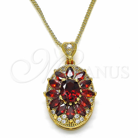 Collares con Dije 04.346.0006.20 Oro Laminado, Diseño de Flor, con Granate and Blanca Zirconia Cubica, Pulido, Tono Dorado (02 MM Thickness, 20 Inches Length)
