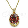 Collares con Dije 04.346.0006.20 Oro Laminado, Diseño de Flor, con Granate and Blanca Zirconia Cubica, Pulido, Tono Dorado (02 MM Thickness, 20 Inches Length)