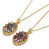 Collares con Dije 04.346.0006.20 Oro Laminado, Diseño de Flor, con Granate and Blanca Zirconia Cubica, Pulido, Tono Dorado (02 MM Thickness, 20 Inches Length)