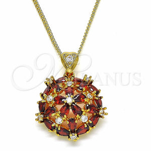 Collares con Dije 04.346.0009.20 Oro Laminado, Diseño de Flor, con Granate and Blanca Zirconia Cubica, Pulido, Tono Dorado (02 MM Thickness, 20 Inches Length)