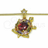 Collares con Dije 04.346.0010.1.20 Oro Laminado, Diseño de Tortuga, con Multicolor Zirconia Cubica, Pulido, Tono Dorado (02 MM Thickness, 20 Inches Length)