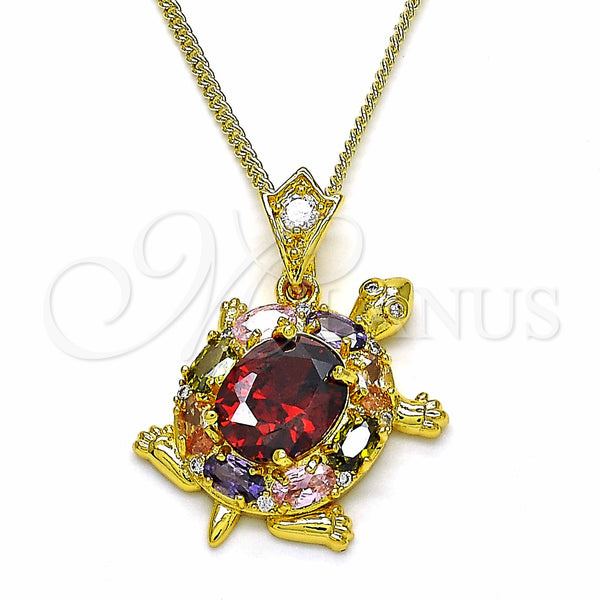 Collares con Dije 04.346.0010.1.20 Oro Laminado, Diseño de Tortuga, con Multicolor Zirconia Cubica, Pulido, Tono Dorado (02 MM Thickness, 20 Inches Length)