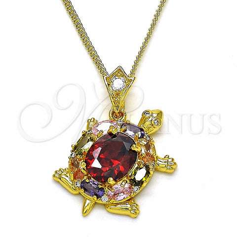 Collares con Dije 04.346.0010.1.20 Oro Laminado, Diseño de Tortuga, con Multicolor Zirconia Cubica, Pulido, Tono Dorado (02 MM Thickness, 20 Inches Length)