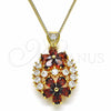 Collares con Dije 04.346.0013.20 Oro Laminado, Diseño de Flor, con Granate and Blanca Zirconia Cubica, Pulido, Tono Dorado (02 MM Thickness, 20 Inches Length)