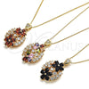 Collares con Dije 04.346.0013.20 Oro Laminado, Diseño de Flor, con Granate and Blanca Zirconia Cubica, Pulido, Tono Dorado (02 MM Thickness, 20 Inches Length)