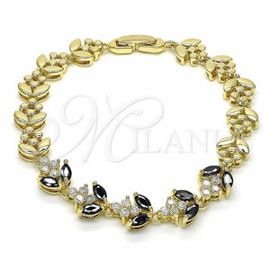 Pulsera Elegante 03.316.0077.08 Oro Laminado, Diseño de Oja, con Negro and Blanca Zirconia Cubica, Pulido, Tono Dorado (09 MM Thickness, 8 Inches Length)