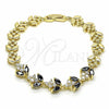 Pulsera Elegante 03.316.0077.08 Oro Laminado, Diseño de Oja, con Negro and Blanca Zirconia Cubica, Pulido, Tono Dorado (09 MM Thickness, 8 Inches Length)