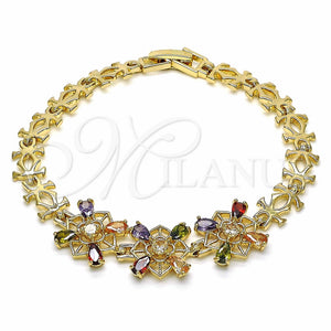 Pulsera Elegante 03.316.0006.1.07 Oro Laminado, con Multicolor Zirconia Cubica, Pulido, Tono Dorado (07 MM Thickness, 7 Inches Length)
