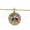 Collares con Dije 04.284.0019.20 Oro Laminado, Diseño de Flor, con Multicolor Zirconia Cubica, Pulido, Tono Dorado (02 MM Thickness, 20 Inches Length)