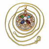 Collares con Dije 04.284.0019.20 Oro Laminado, Diseño de Flor, con Multicolor Zirconia Cubica, Pulido, Tono Dorado (02 MM Thickness, 20 Inches Length)
