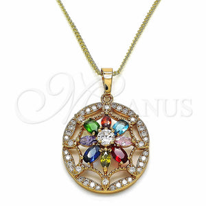 Collares con Dije 04.284.0019.20 Oro Laminado, Diseño de Flor, con Multicolor Zirconia Cubica, Pulido, Tono Dorado (02 MM Thickness, 20 Inches Length)