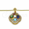 Collares con Dije 04.284.0021.20 Oro Laminado, Diseño de Flor y Gota, con Multicolor Zirconia Cubica, Pulido, Tono Dorado (02 MM Thickness, 20 Inches Length)