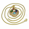 Collares con Dije 04.284.0021.20 Oro Laminado, Diseño de Flor y Gota, con Multicolor Zirconia Cubica, Pulido, Tono Dorado (02 MM Thickness, 20 Inches Length)